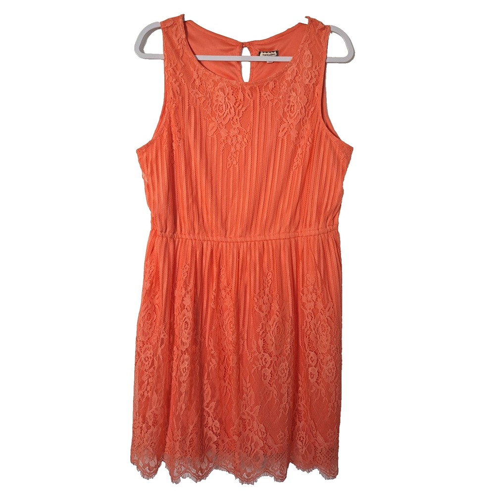 Woman's Sleeveless Dress Size XL Orange Lace Romantic Feminine Flirty